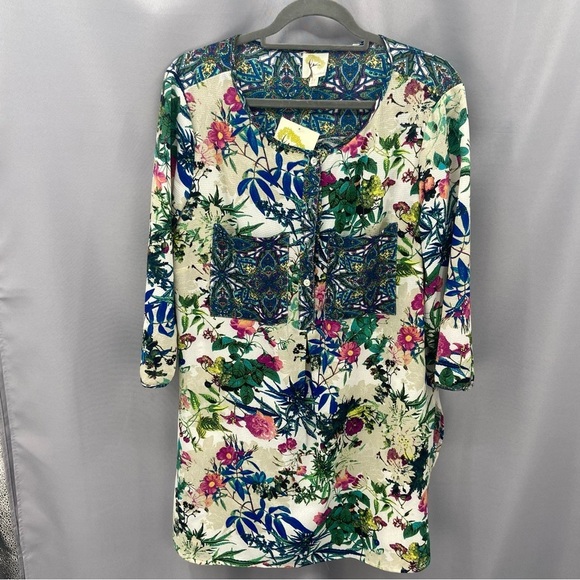 FIG AND FLOWER Multicolor Floral Lightweight Popover Tunic Top Size 1X NWT - Picture 1 of 14